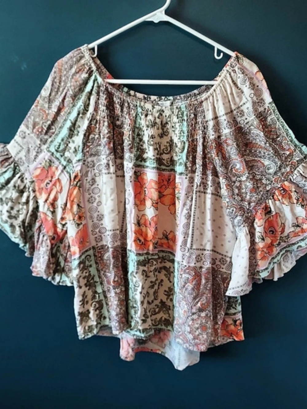 Cato Paisley Floral Tunic White & Orange Size 14/16W Like New - Picture 3 of 7